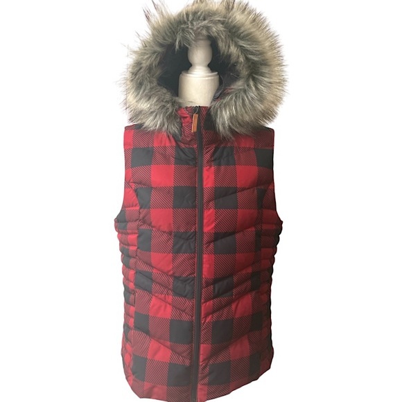 Alpine Design down vest buffalo plaid removable Hood fall winter large NWT - Picture 3 of 13